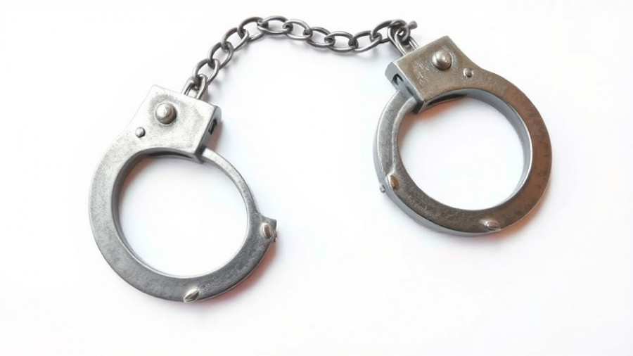 Metallic handcuffs symbolizing investigation on white background.