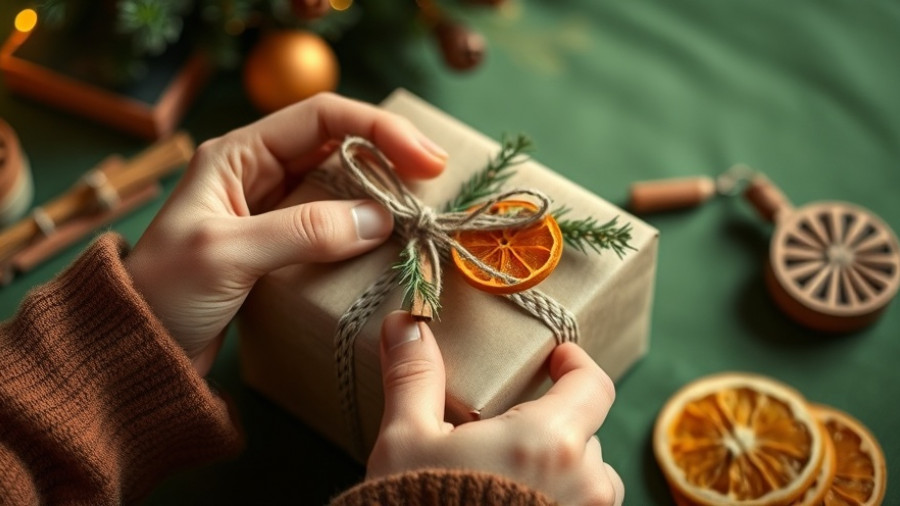 Hands wrapping DIY holiday gift with cost-saving elements.