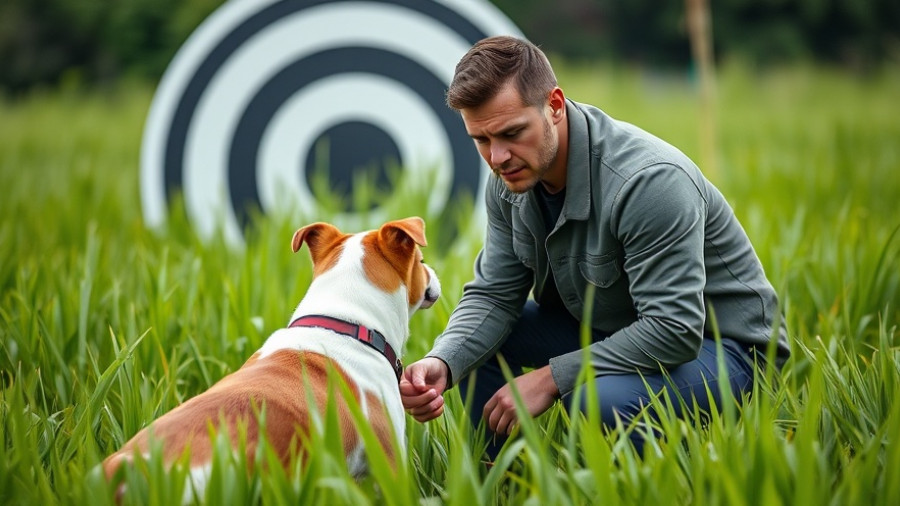Dog training techniques: Trainer and dog in focused outdoor session.