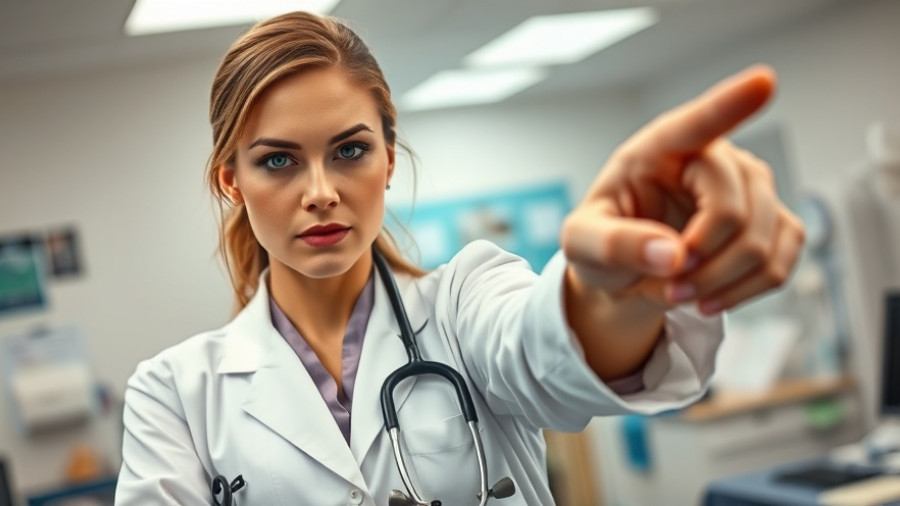 Suspended doctor from Sola Civil Hospital pointing assertively.