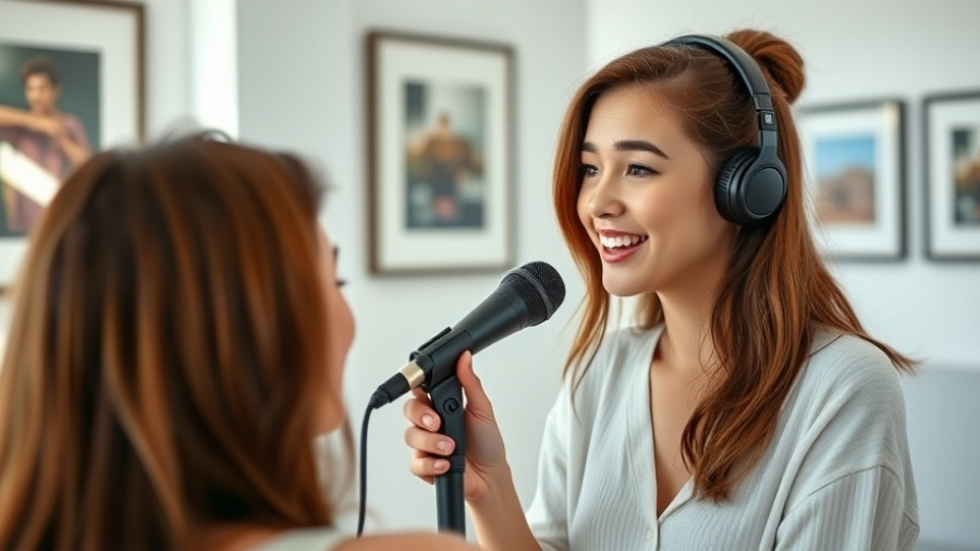 Young woman discussing emotional stress and anxiety on a podcast.