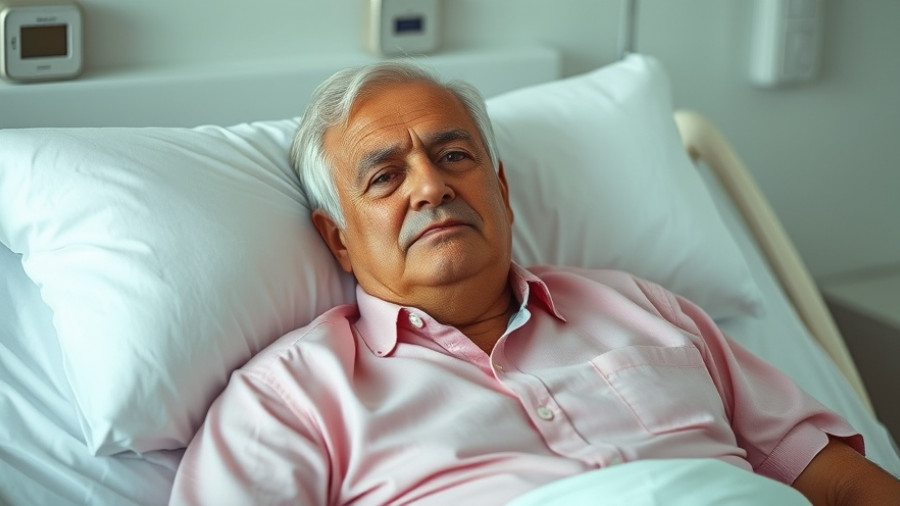 Older man resting in hospital bed showing multiple myeloma symptoms.