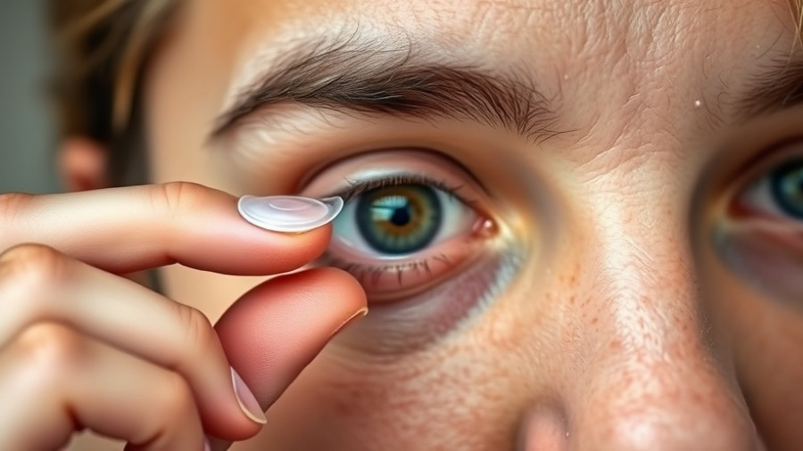 Close-up demonstration of putting in contact lenses