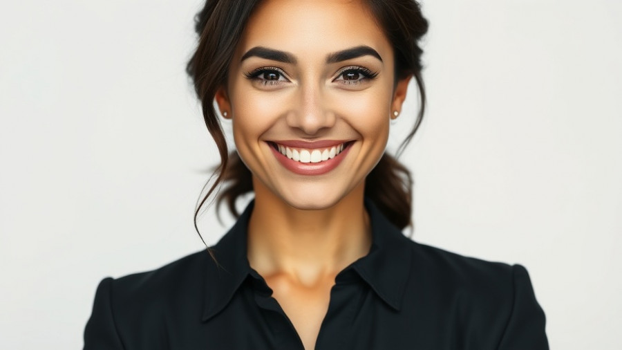 Professional woman discussing teeth whitening myths vs facts indoors.