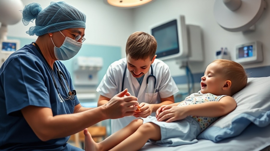 Medical professional treating a child with Osteogenesis Imperfecta in hospital.