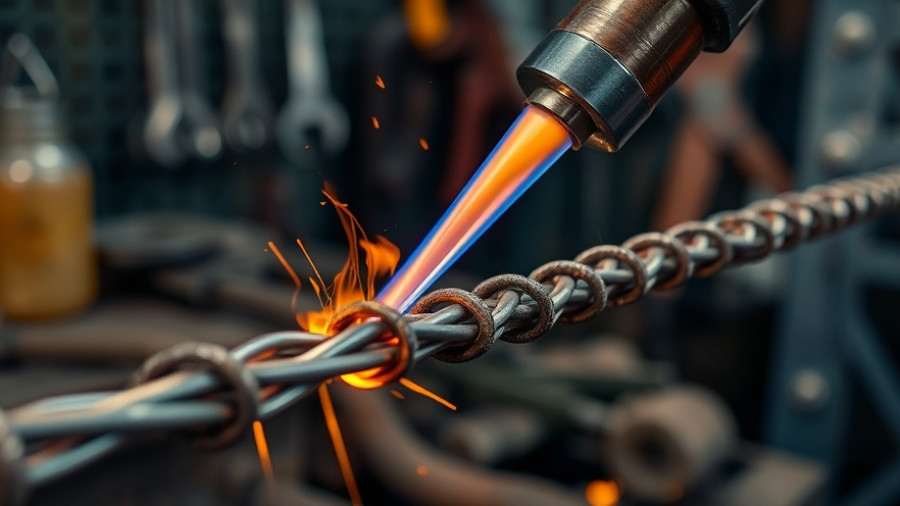 Close-up of rebar being heated with torch, bending rebar process.
