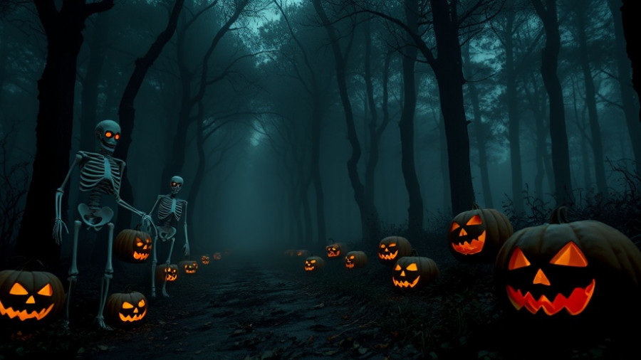 Eerie skeletal figures with pumpkins on a foggy path - Scariest Financial Situations
