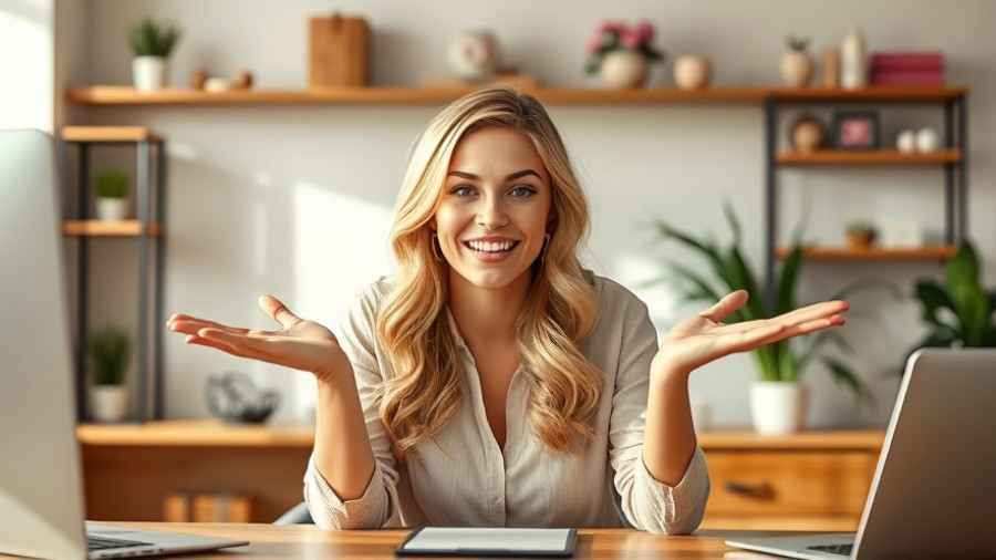 Enthusiastic woman sharing homebuyer horror stories in an office.