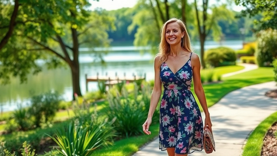Woman in a backyard enjoying a safe transformation, natural scenery.