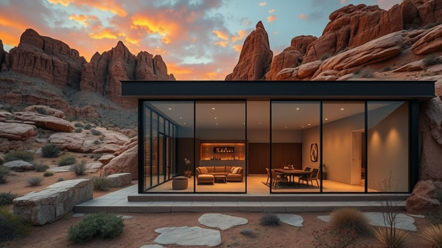 Luxury wellness retreat for seniors, modern desert spa at sunset