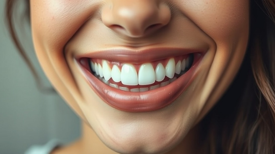 Woman smiling closely showing teeth, emphasizing sensitivity.
