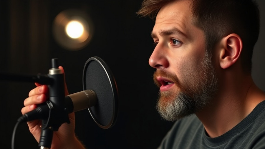 Man recording podcast discussing roofing tips for pet owners.