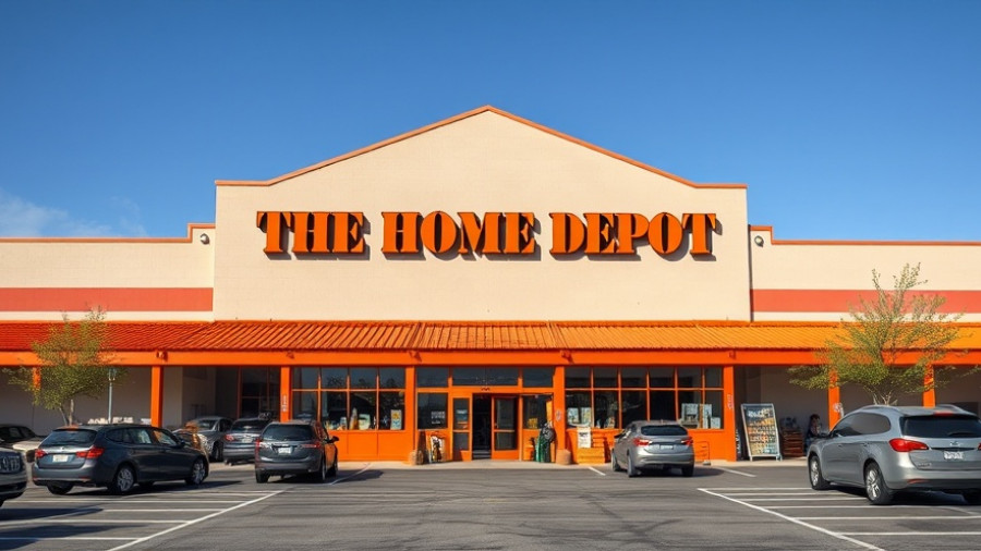 Home Depot store exterior with cars, reflecting stock performance.