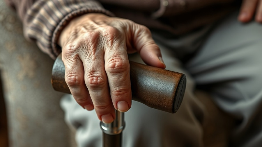 Elderly hands on cane in serene setting for elder financial exploitation training.