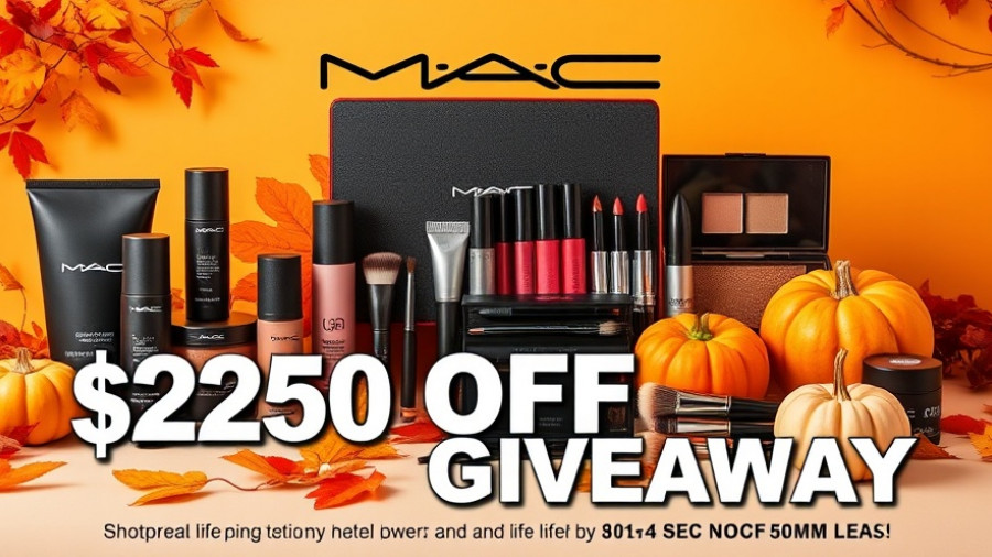 AMAC Store discount giveaway promotion with autumn theme featuring merchandise.