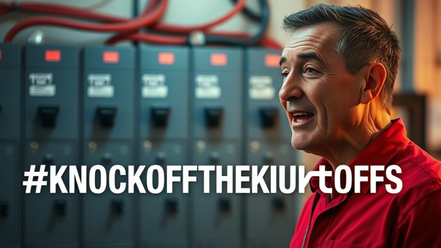 Man discusses knockoff circuit breakers with hashtag overlay.