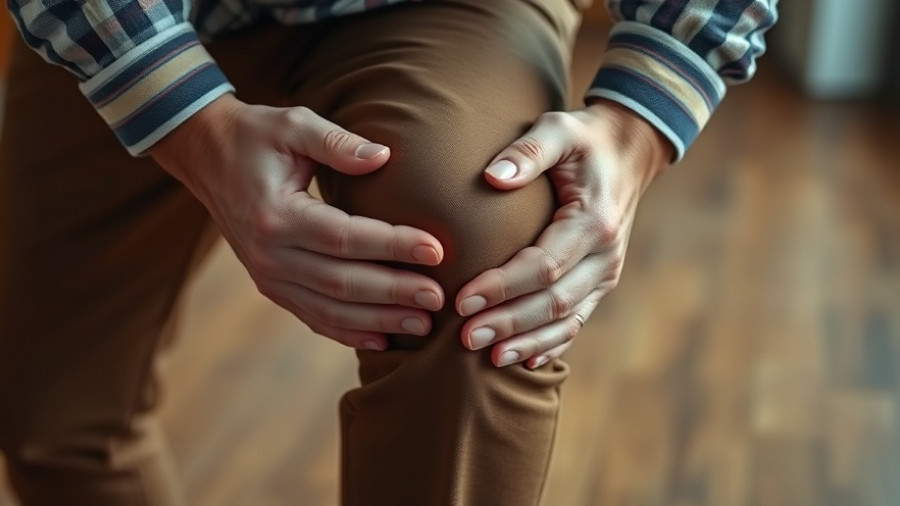 Hands pressing on knee showing persistent knee pain on wooden floor.