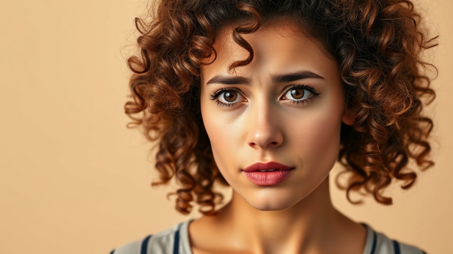 Woman explaining fawn response anxiety, neutral background.