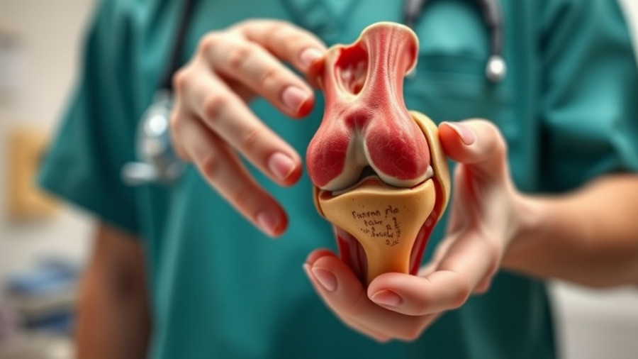 Close-up of knee joint model in clinical setting.