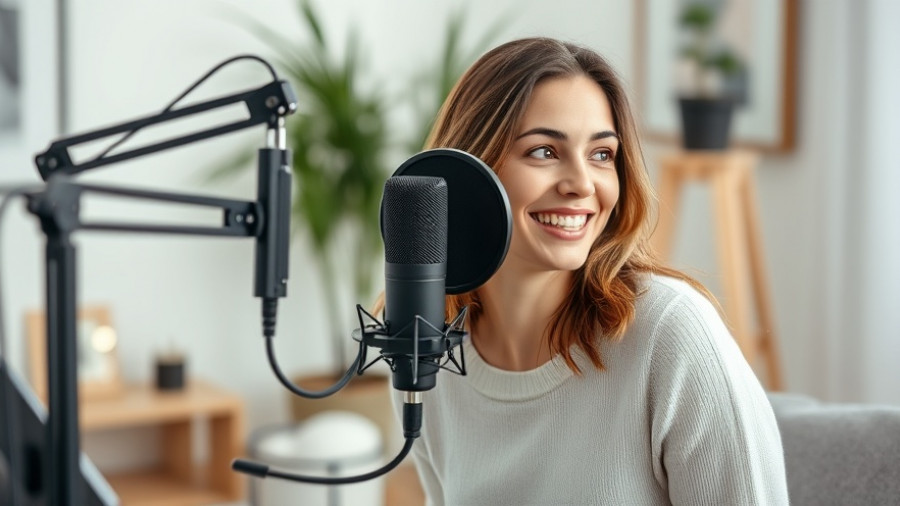 Smiling woman recording a podcast about ROI vs. Cost Per Wear.