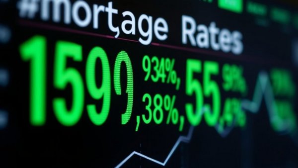 Detailed mortgage rates chart showing current percentages and changes.
