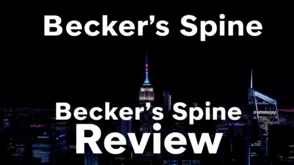 Endoscopic spine surgery advancements text on city skyline background