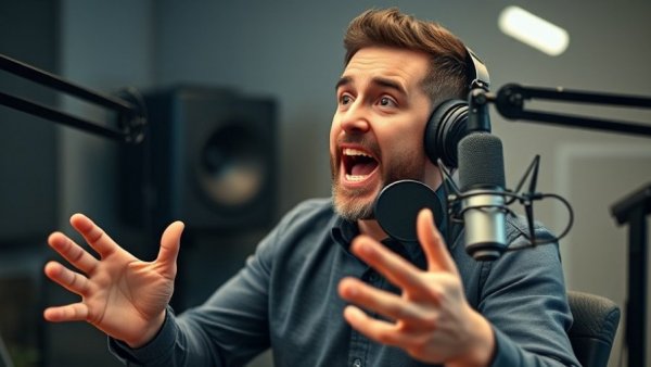 Roof repair discussion with passionate podcaster in studio.