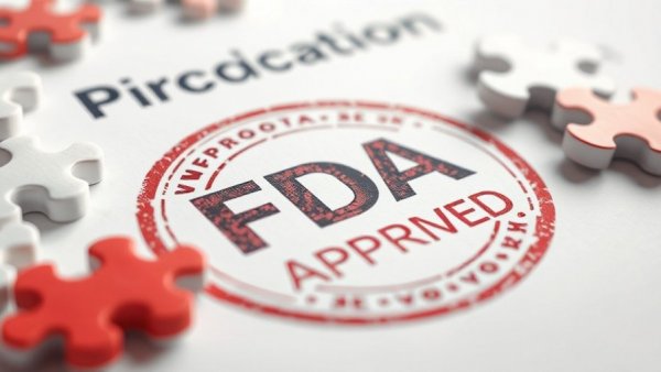 FDA approval stamp with puzzle pieces around it.