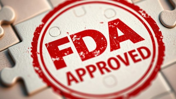 FDA approval stamp partially covered by puzzle pieces.