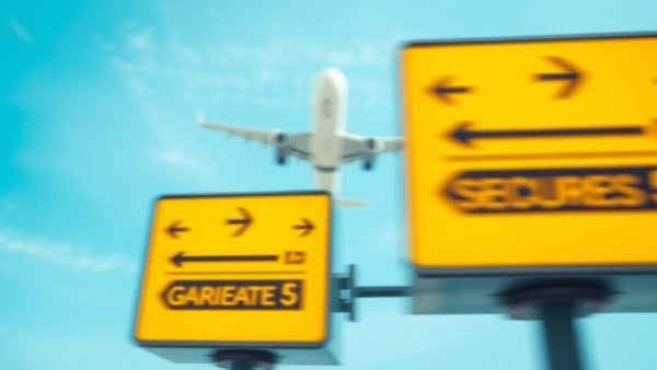 Airport scene with airplane and signs indicating FAA flight cancellations.
