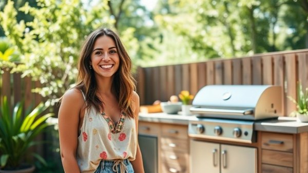 Backyard renovation investment featuring modern grill and lush greenery.