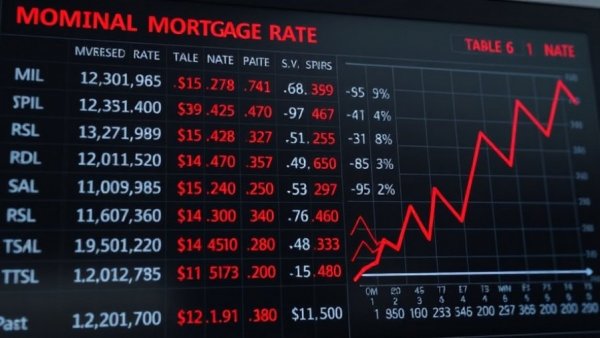 Mortgage rates rising displayed in a digital chart with data and trends.
