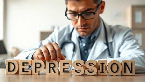 Doctor arranging letter blocks spelling 'depression', concept of dance as therapy for depression.
