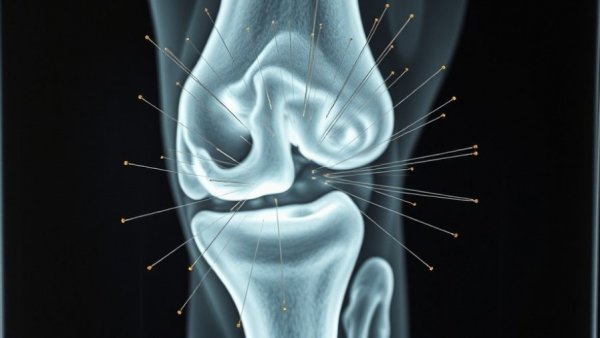 X-ray of knee with gold thread acupuncture showing safety concerns.