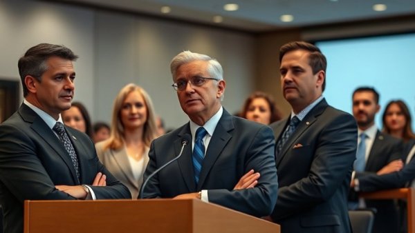 Speakers at podium discussing seniors fentanyl crisis inside conference room