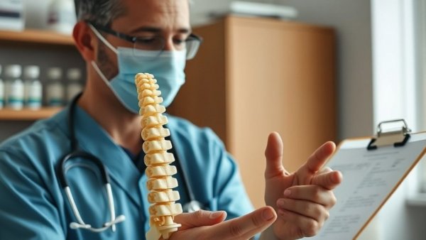 Healthcare professional showing spine model discusses stem cell treatment.