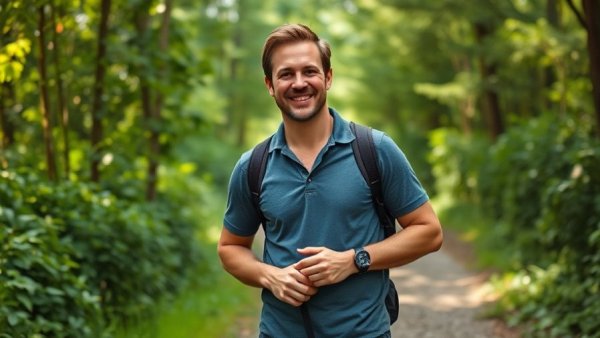 Man demonstrating how to fix leash pulling in a park.