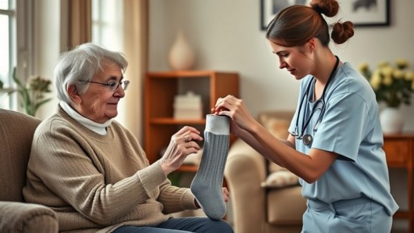 Caregiver assisting elderly woman, concept of buy long-term care insurance.