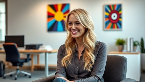 Blonde woman in office, discussing VA lending kickbacks.