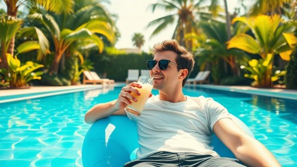 Relaxed poolside scene of man enjoying luxury lifestyle, 401k vs Real Estate Investing.
