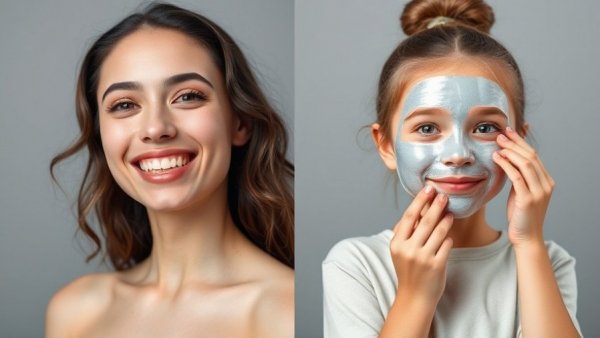 Rini kids skincare controversy: woman smiling and girl using mask.