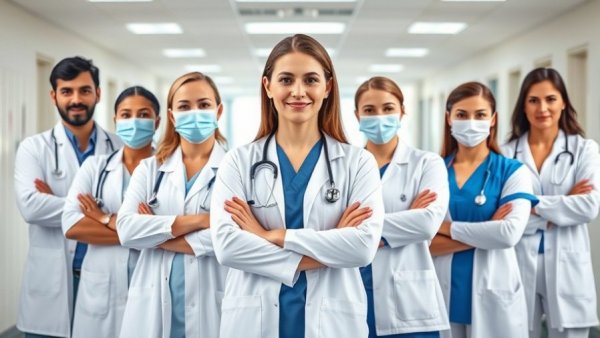 Healthcare professionals standing together, conveying teamwork and trust.