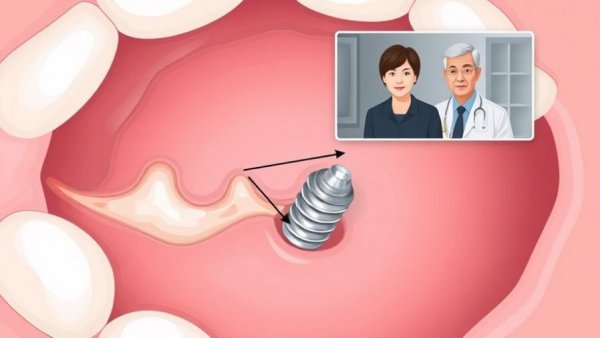 Dental implant procedure illustration with overlay speaker.