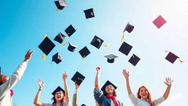 Graduates celebrate FMGE December 2025 exam success, tossing caps.