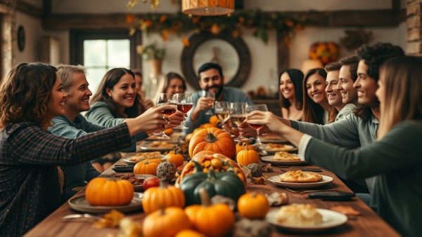 Thanksgiving and Friendsgiving cultural significance celebrated with a joyful feast.