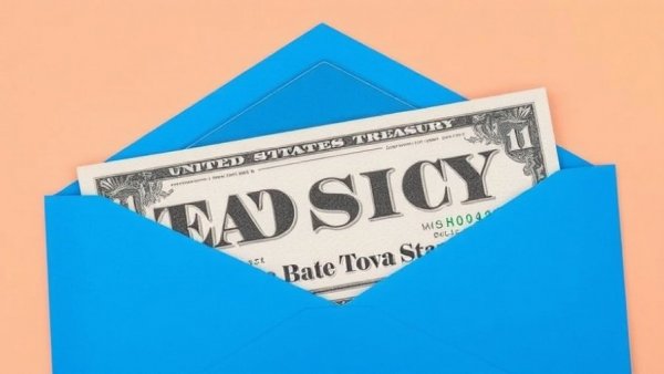 United States Treasury check partially visible from a blue envelope.