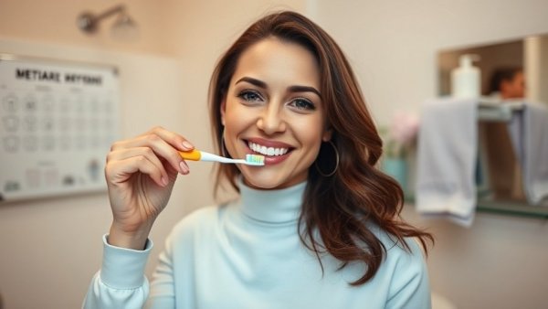 Influencer impact on dentistry: Woman practicing dental hygiene in bathroom.