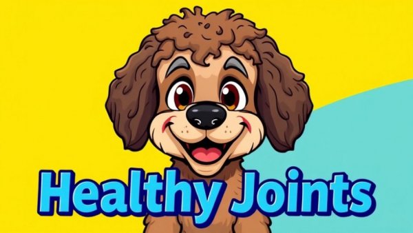 Cheerful dog promoting natural arthritis fix for pets.