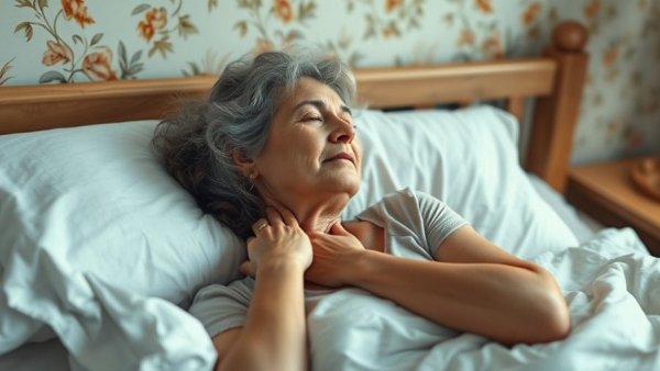 Woman experiencing back pain while lying in bed for sleeping positions for back pain.