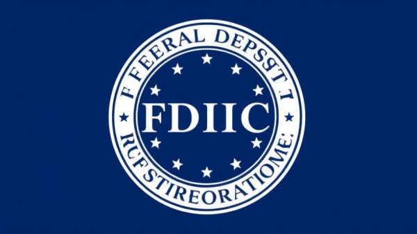Federal Deposit Insurance Corporation seal emblem centered on a dark blue background.